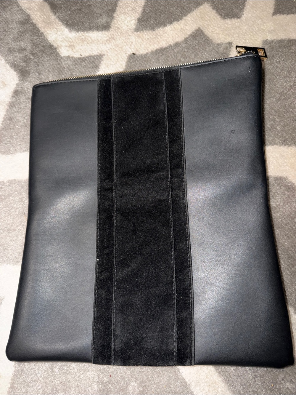 Black faux leather & suede iPad Pro zip case